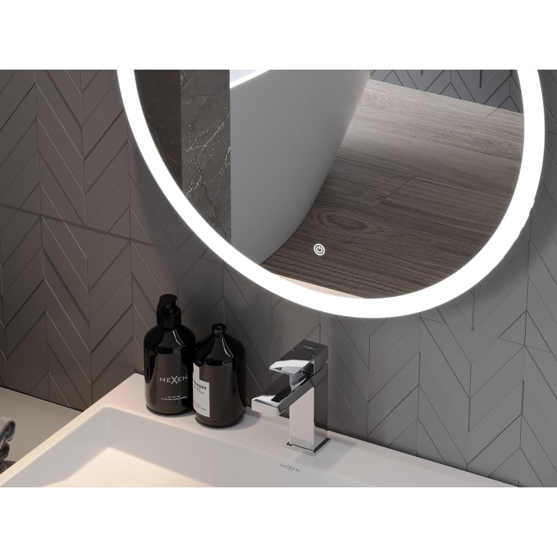 Mexen Oro espejo de baño iluminado, redondo 100 cm, LED 6000K, antivaho - 9824-100-100-611-00