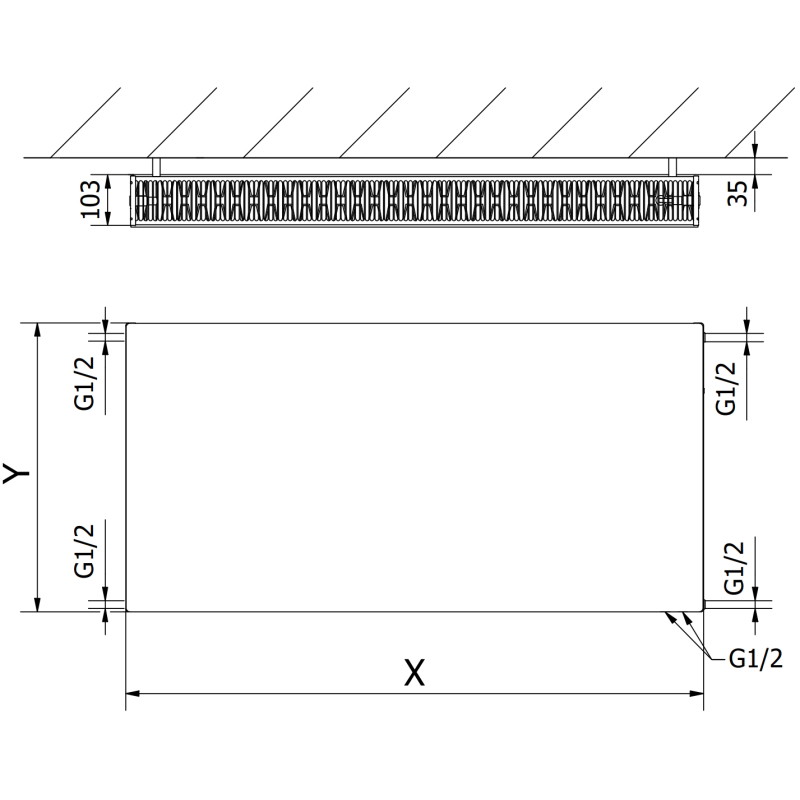 Mexen CVF22 Vlakke plaatradiator 400 x 1100 mm, onderste aansluiting, 1252 W, wit - W622F-040-110-00
