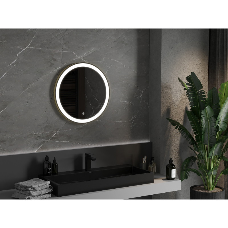 Mexen Esso verlichte badkamerspiegel, rond 60 cm, LED 6000K, anti-condens, gouden frame - 9825-060-060-611-50