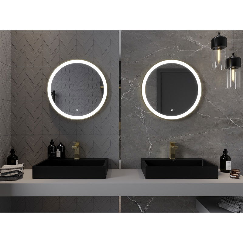 Mexen Esso miroir de salle de bains éclairé, rond 60 cm, LED 6000K, antibuée, cadre doré - 9825-060-060-611-50