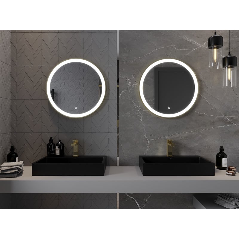 Mexen Esso specchio da bagno illuminato, rotondo 60 cm, LED 6000K, antiappannamento, cornice dorata - 9825-060-060-611-50