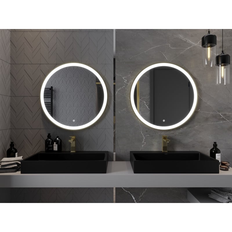 Mexen Esso beleuchteter Badezimmerspiegel, rund 70 cm, LED 6000K, Antibeschlag, goldener Rahmen - 9825-070-070-611-50