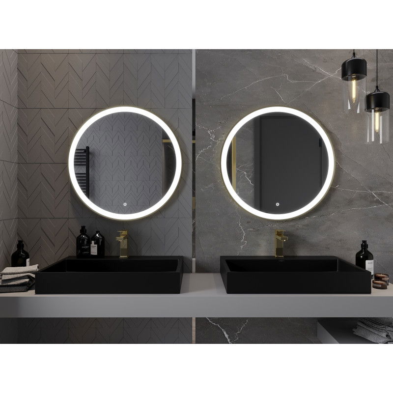 Mexen Esso osvetljeno okroglo kopalniško ogledalo, 70 cm, LED 6000K, proti megli, zlati okvir - 9825-070-070-611-50