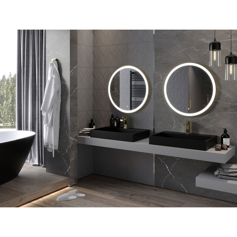 Mexen Esso specchio da bagno illuminato, rotondo 70 cm, LED 6000K, antinebbia, cornice dorata - 9825-070-070-611-50