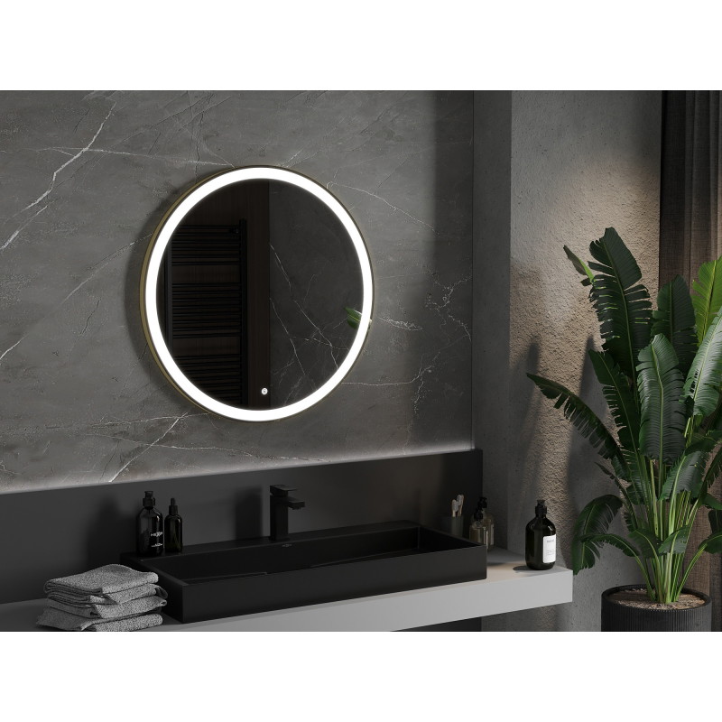 Mexen Esso rond, verlicht badkamerspiegel, 80 cm, LED 6000K, anti-condens, gouden frame - 9825-080-080-611-50