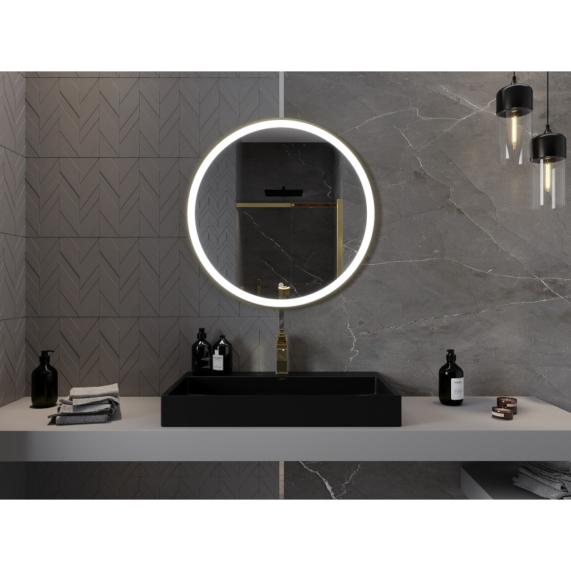 Mexen Esso beleuchteter Badezimmerpiegel, rund 80 cm, LED 6000K, Antibeschlag, goldener Rahmen - 9825-080-080-611-50
