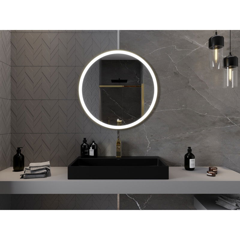 Mexen Esso illuminated bathroom mirror, round 80 cm, LED 6000K, anti-fog, gold frame - 9825-080-080-611-50