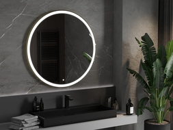 Mexen Esso verlichte badkamerspiegel, rond 100 cm, LED 6000K, anti-condens, gouden frame - 9825-100-100-611-50