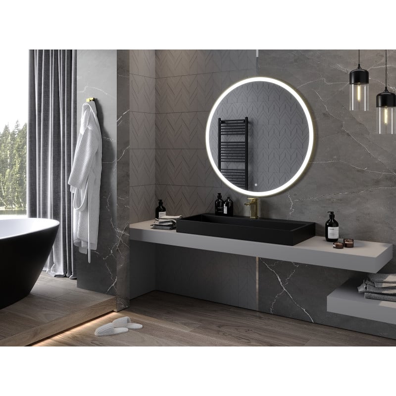 Mexen Esso beleuchteter Badezimmerspiegel, rund 100 cm, LED 6000K, Antibeschlag, goldener Rahmen - 9825-100-100-611-50