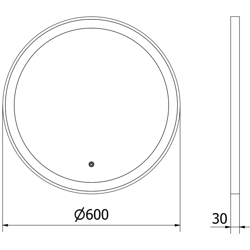 Mexen Esso pyöreä, valaistu kylpyhuoneen peili, halkaisija 60 cm, LED 6000K, huurteenesto, musta kehys - 9825-060-060-611-70
