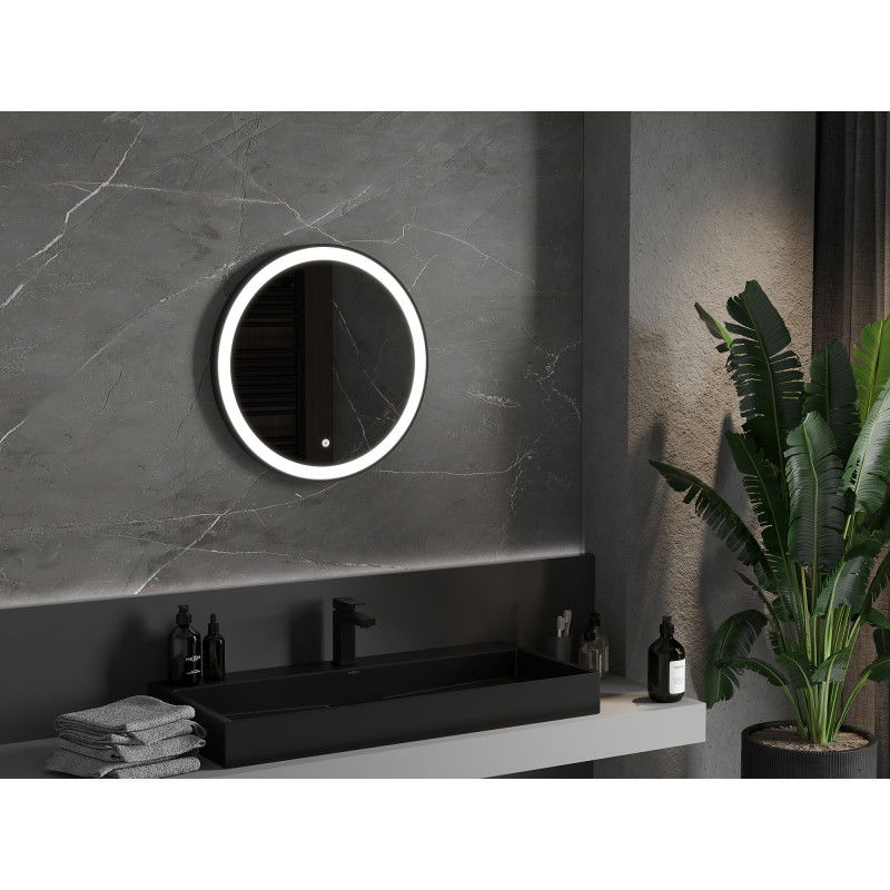 Mexen Esso miroir de salle de bain éclairé, rond 60 cm, LED 6000K, anti-buée, cadre noir - 9825-060-060-611-70