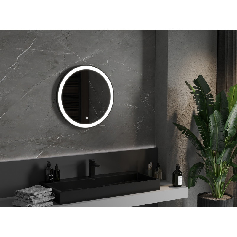 Mexen Esso miroir de salle de bain éclairé, rond 60 cm, LED 6000K, antibuée, cadre noir - 9825-060-060-611-70
