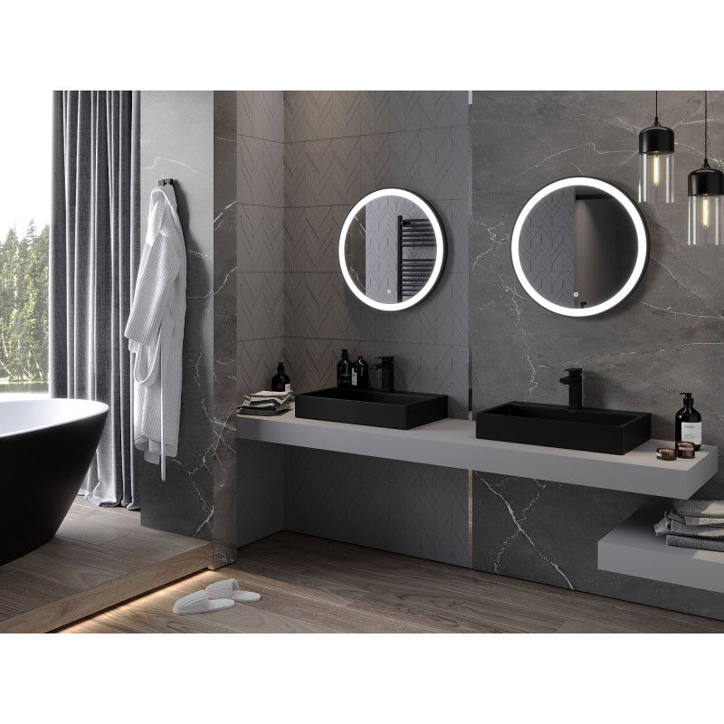 Mexen Esso illuminated bathroom mirror, round 60 cm, LED 6000K, anti-fog, black frame - 9825-060-060-611-70