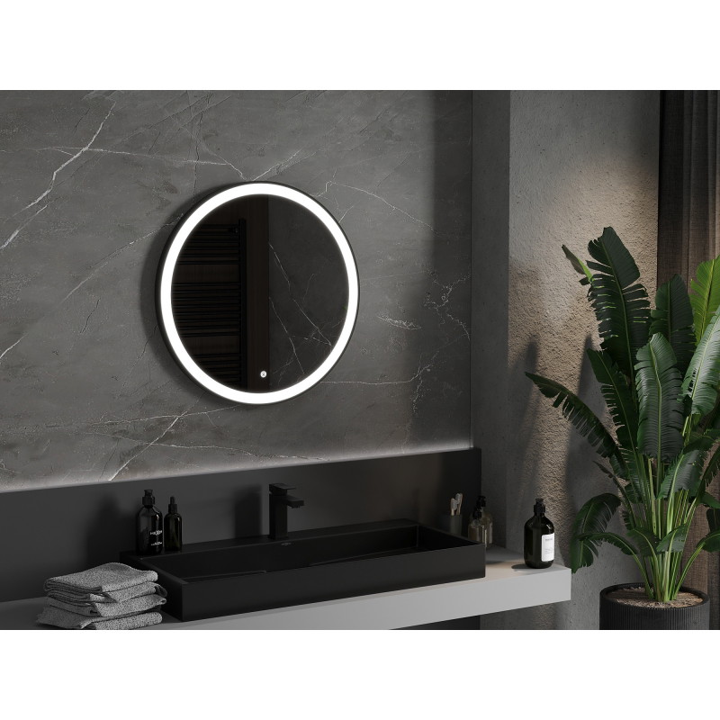 Mexen Esso verlicht ronde badkamer spiegel, 70 cm, LED 6000K, antivries, zwarte lijst - 9825-070-070-611-70