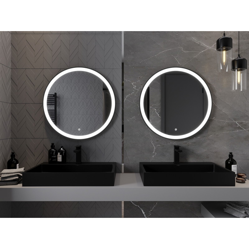Mexen Esso miroir de salle de bain rétroéclairé, rond 70 cm, LED 6000K, anti-buée, cadre noir - 9825-070-070-611-70