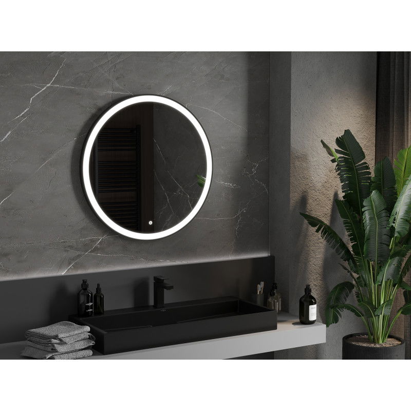 Mexen Esso illuminated bathroom mirror, round 80 cm, LED 6000K, anti-fog, black frame - 9825-080-080-611-70