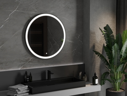 Mexen Esso specchio da bagno illuminato, rotondo 80 cm, LED 6000K, antiappannamento, cornice nera - 9825-080-080-611-70