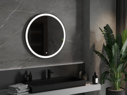 Mexen Esso verlichte badkamer spiegel, rond 80 cm, LED 6000K, anti-condens, zwarte rand - 9825-080-080-611-70