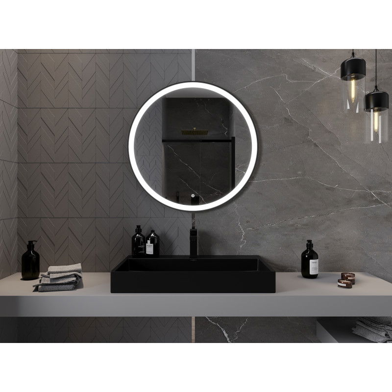 Mexen Esso specchio da bagno illuminato, rotondo 80 cm, LED 6000K, antiappannamento, cornice nera - 9825-080-080-611-70
