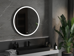 Mexen Esso miroir de salle de bain éclairé, rond 90 cm, LED 6000K, antibuée, cadre noir - 9825-090-090-611-70