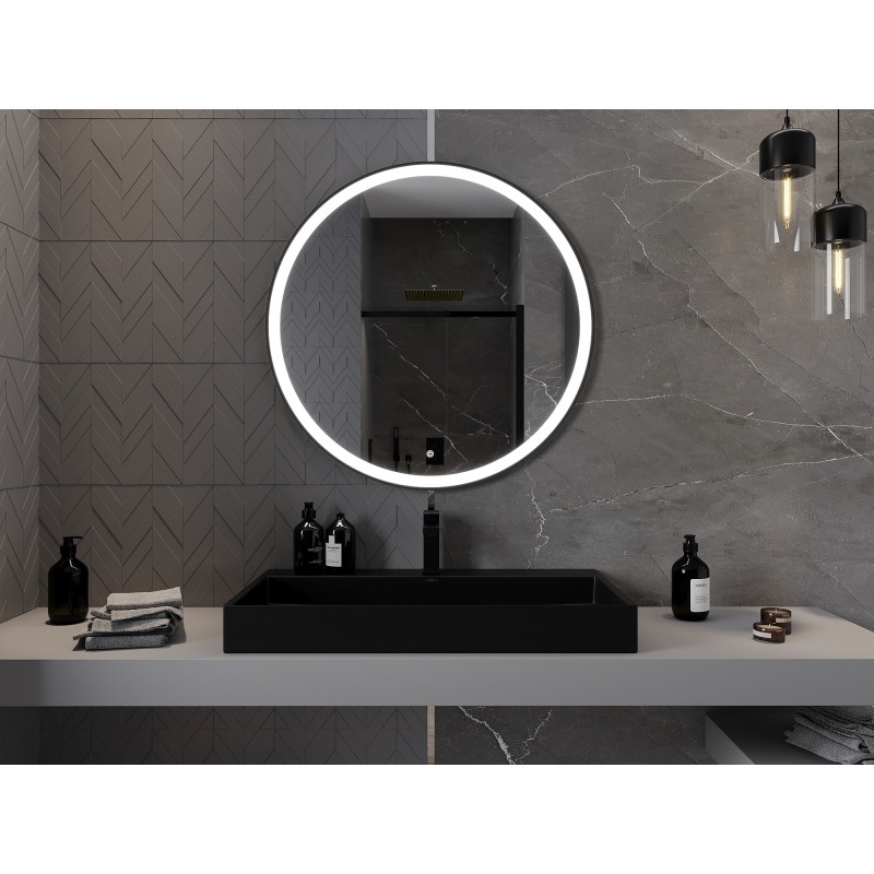 Mexen Esso verlicht ronde badkamer spiegel, 90 cm, LED 6000K, anti-condens, zwarte rand - 9825-090-090-611-70