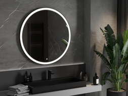 Mexen Esso specchio da bagno illuminato, rotondo 100 cm, LED 6000K, antiappannamento, cornice nera - 9825-100-100-611-70