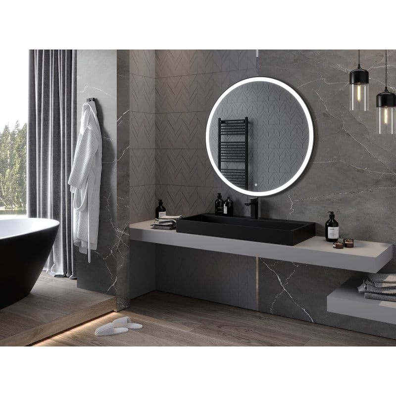 Mexen Esso specchio da bagno illuminato, rotondo 100 cm, LED 6000K, antiappannamento, cornice nera - 9825-100-100-611-70