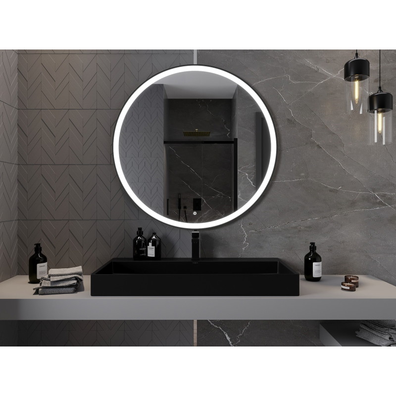 Mexen Esso ronde, verlichte badkamerspiegel, 100 cm, LED 6000K, anti-condens, zwarte rand - 9825-100-100-611-70