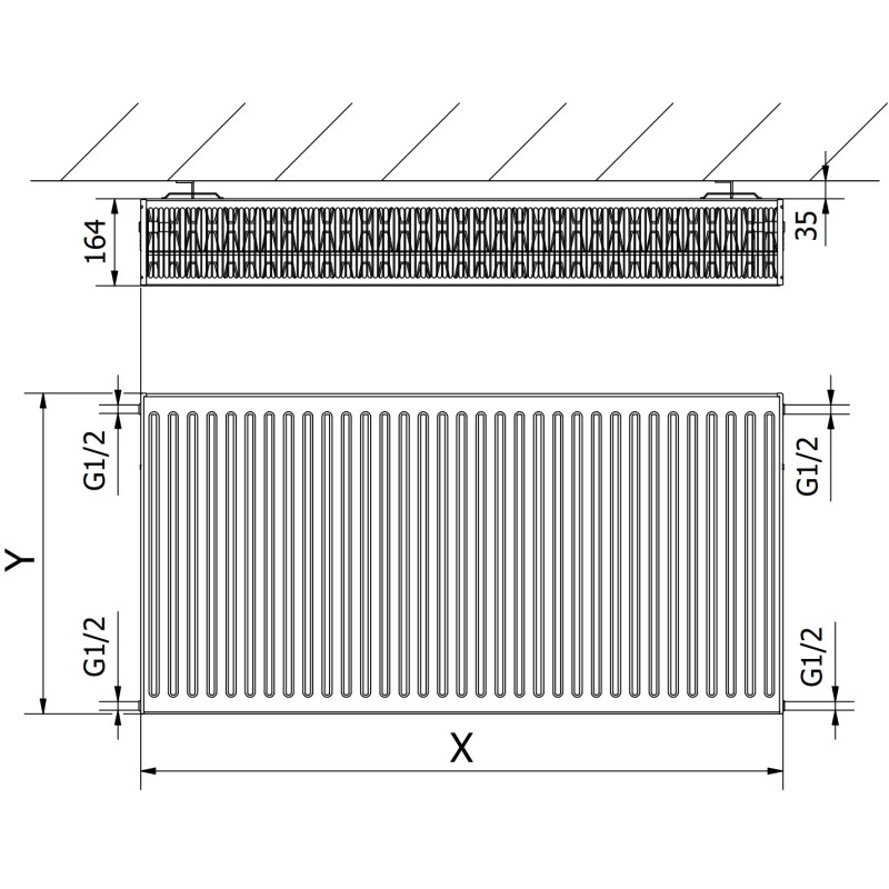 Mexen C33 radiateur à panneau 400 x 800 mm, raccordement latéral, 1351 W, anthracite - W433-040-080-66