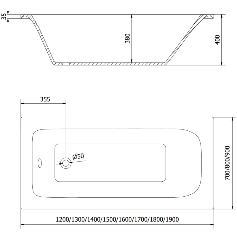 Mexen Vega ristkülikukujuline vann 190 x 90 cm, valge - 55011909000