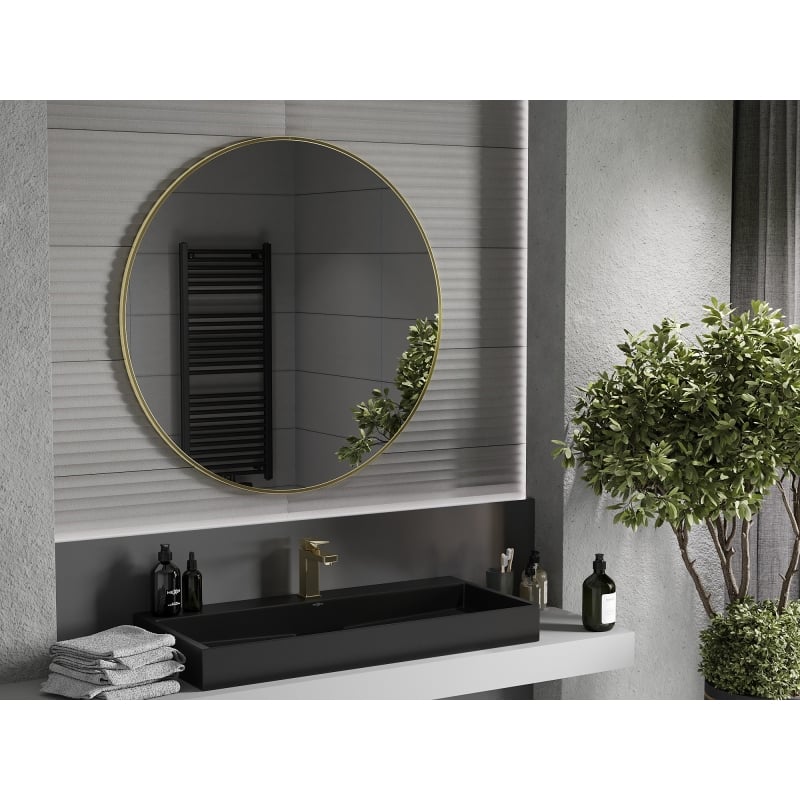 Mexen Loft lustro łazienkowe okragłe 100 cm, rama złota szczotkowana - 9850-100-100-000-50