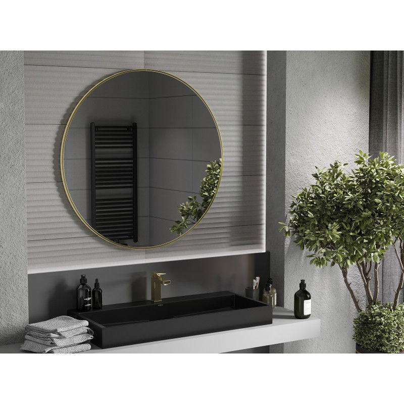 Mexen Loft rund badrumsspegel 100 cm, guld ram - 9850-100-100-000-50