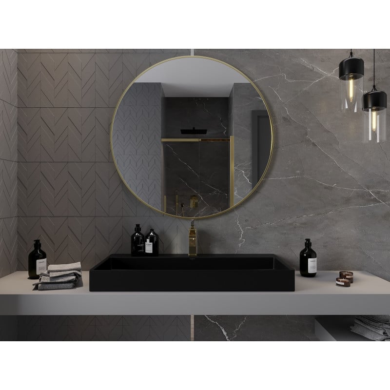 Mexen Loft lustro łazienkowe okragłe 100 cm, rama złota - 9850-100-100-000-50