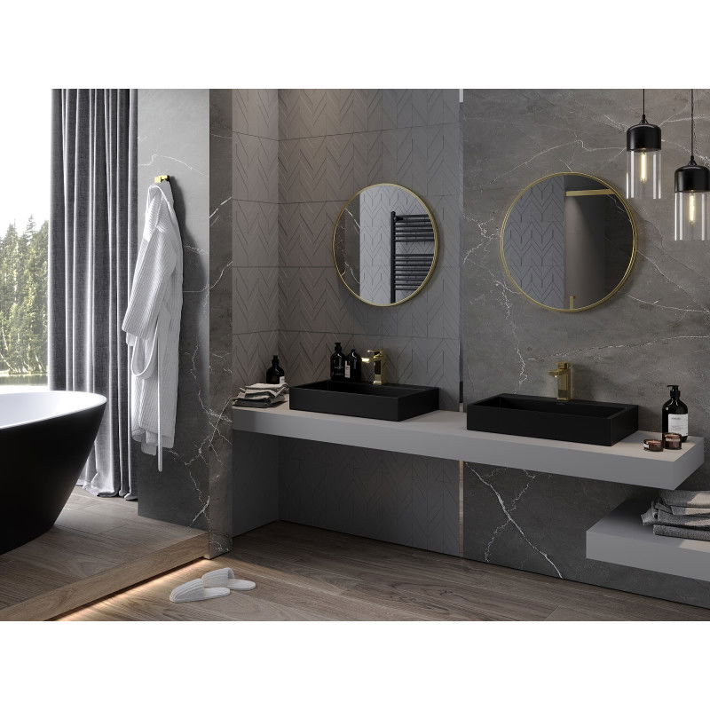 Mexen Loft espejo de baño redondo 60 cm, marco dorado - 9850-060-060-000-50