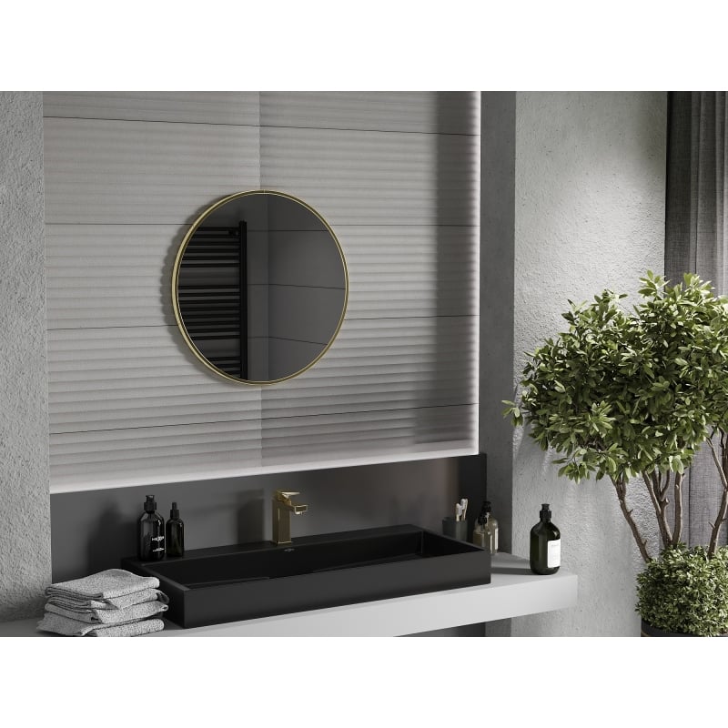 Mexen Loft lustro łazienkowe okragłe 65 cm, rama złota szczotkowana - 9850-065-065-000-50