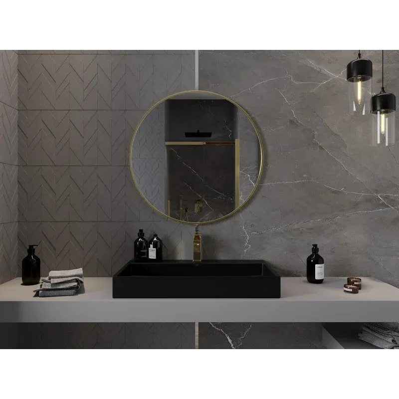 Mexen Loft rundes Badezimmerspiegel 80 cm, goldener Rahmen - 9850-080-080-000-50