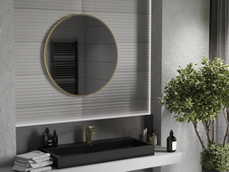 Mexen Loft espejo de baño redondo 85 cm, marco dorado - 9850-085-085-000-50