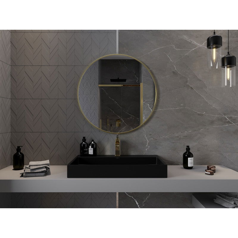 Mexen Loft espejo de baño redondo 85 cm, marco dorado - 9850-085-085-000-50