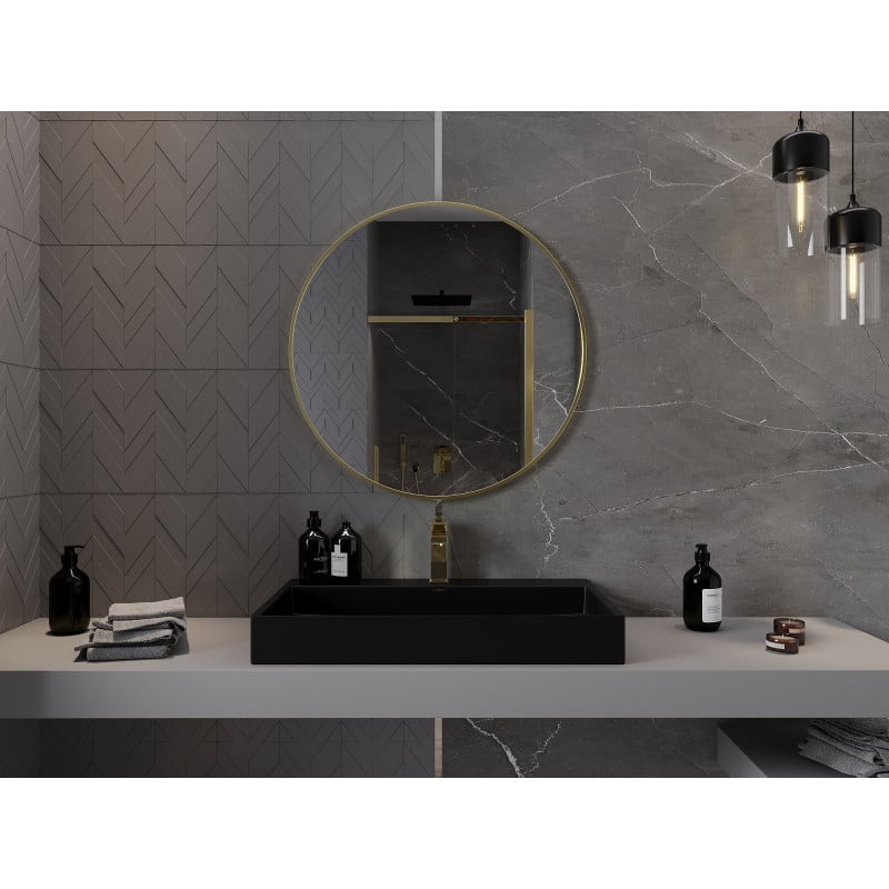 Mexen Loft espelho de casa de banho redondo 85 cm, moldura dourada - 9850-085-085-000-50