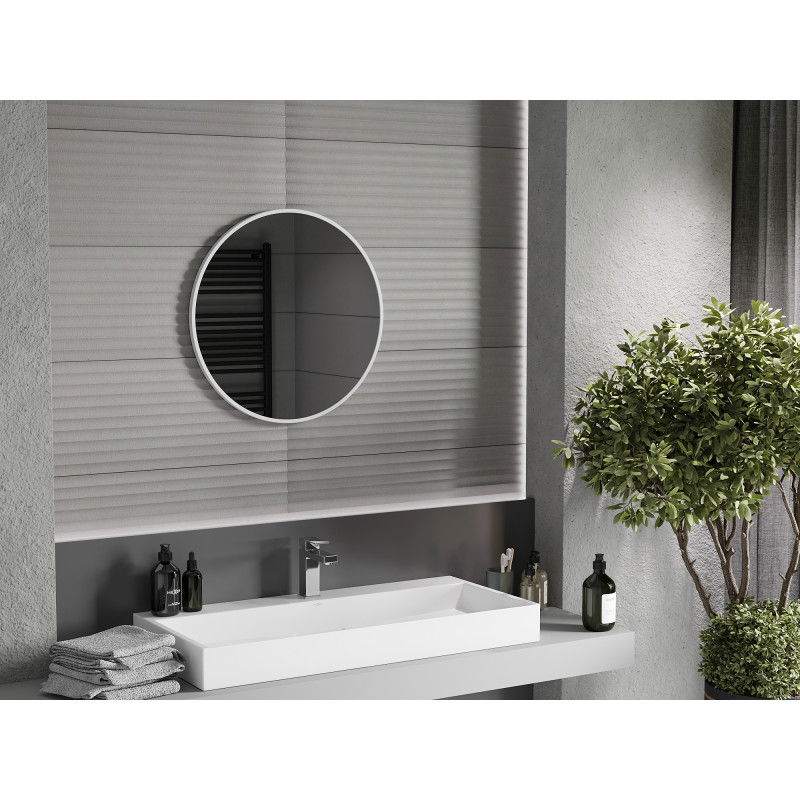 Mexen Loft espejo de baño redondo 60 cm, marco blanco - 9850-060-060-000-20