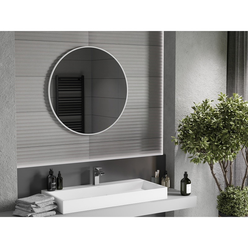 Mexen Loft ronde badkamerspiegel 80 cm, witte lijst - 9850-080-080-000-20