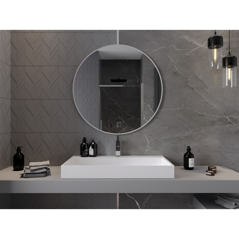 Mexen Loft ronde badkamer spiegel 90 cm, witte lijst - 9850-090-090-000-20