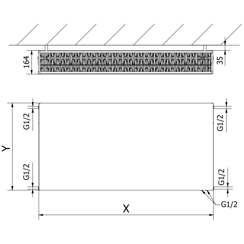 Mexen CVF33 Flat Plattenheizkörper 500 x 1200 mm, unterer Anschluss, 2281 W, weiß - W633F-050-120-00