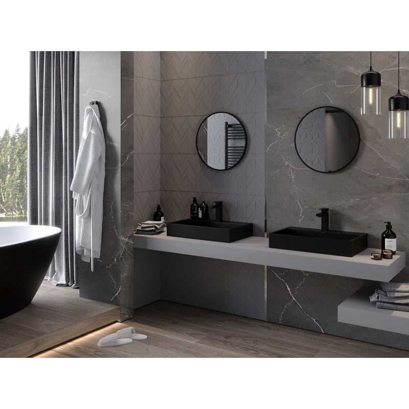 Mexen Loft espejo de baño redondo 55 cm, marco negro - 9850-055-055-000-70