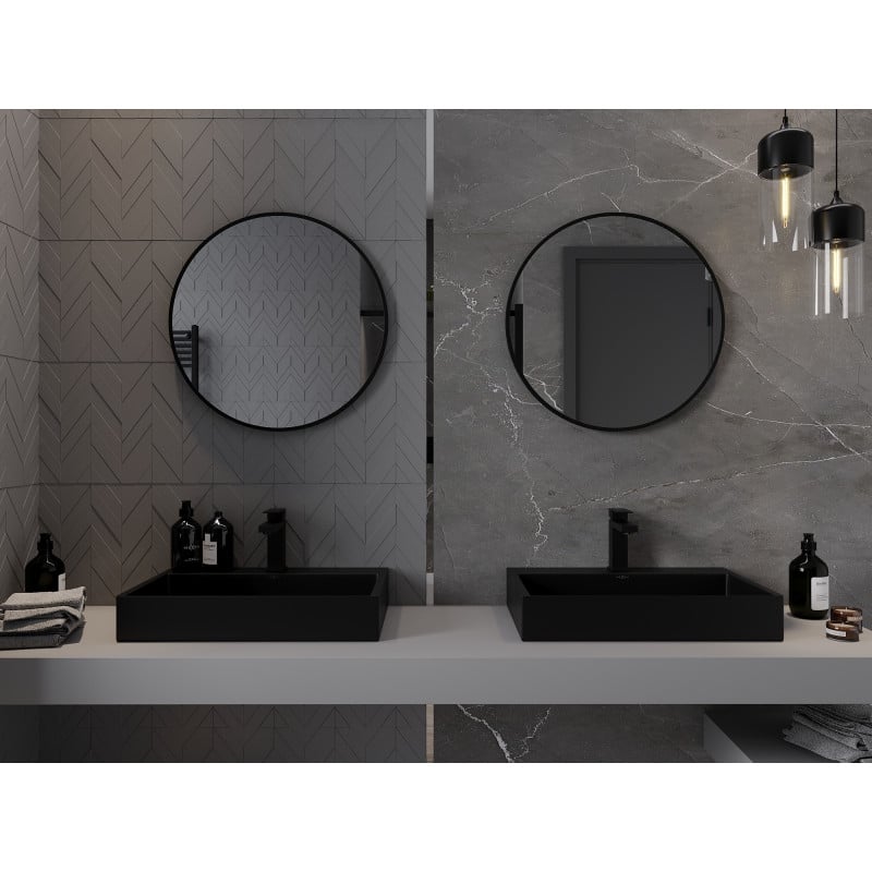 Mexen Loft miroir de salle de bains rond 65 cm, cadre noir - 9850-065-065-000-70