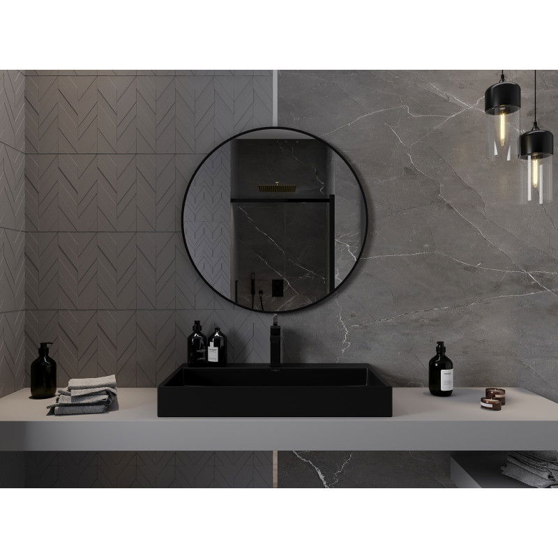 Mexen Loft miroir de salle de bain rond 80 cm, cadre noir - 9850-080-080-000-70