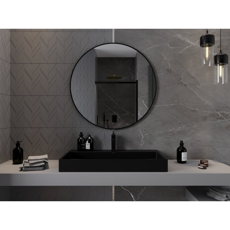 Mexen Loft okruglo ogledalo za kupaonicu 90 cm, crni okvir - 9850-090-090-000-70