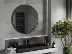 Mexen Loft espejo de baño redondo 95 cm, marco negro - 9850-095-095-000-70