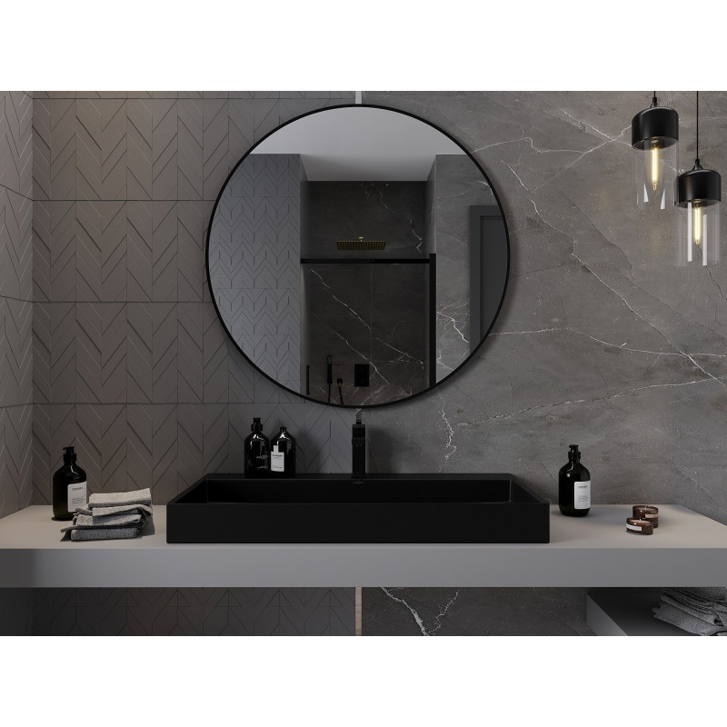 Mexen Loft Rundes Badezimmer-Spiegel 100 cm, schwarzer Rahmen - 9850-100-100-000-70