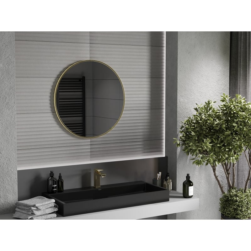 Mexen Loft lustro łazienkowe okragłe 75 cm, rama złota szczotkowana - 9850-075-075-000-50